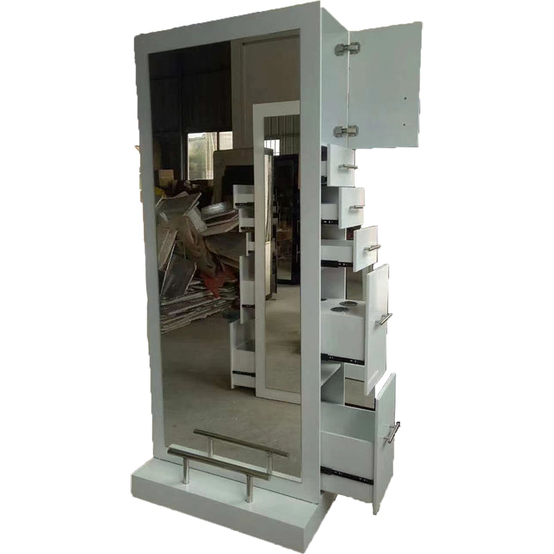 Modern Luxury Double Sides Hair Station Salon Furniture Beauty Salon Mirror Station With Lighting And Cabinet
