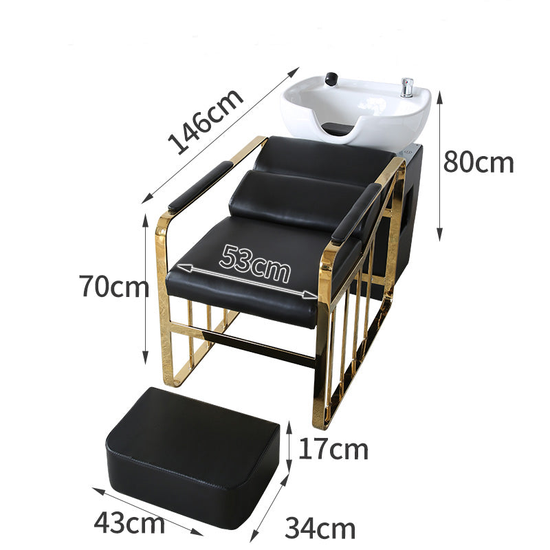 Simple Shampoo Chair White Ceramic Wash Basin Matching Faucet Shower