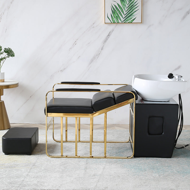 Simple Shampoo Chair White Ceramic Wash Basin Matching Faucet Shower