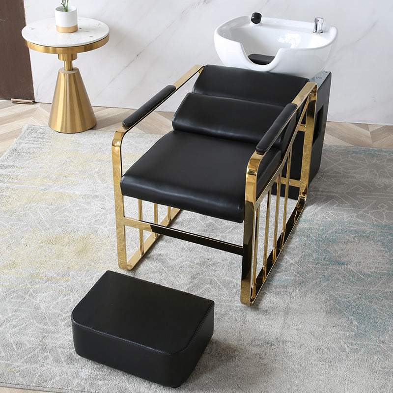 Simple Shampoo Chair White Ceramic Wash Basin Matching Faucet Shower