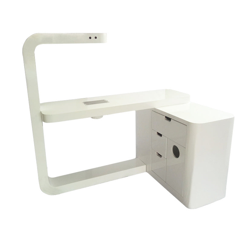 Cadiario Simple white manicure table with LED lights, extended lockers and vacuum cleaner
