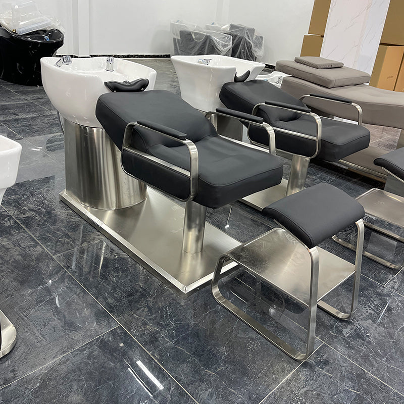 Cadiario Fully gold-plated simple shampoo chair white ceramic wash basin matching faucet shower