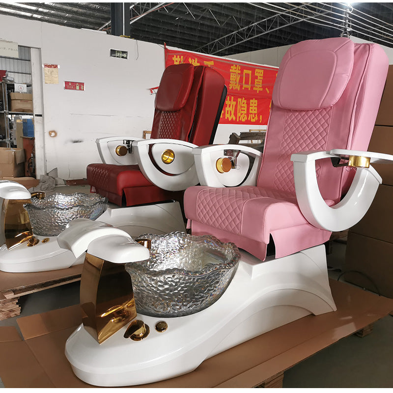 Cadiario Pink high-end massage pedicure chair with gold base with drain pump luxury for beauty salon