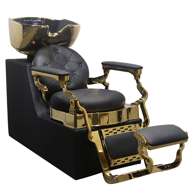 Cadiario Luxury Silver Metal Seat Shampoo Chair PU Leather Customizable Color Leg Lift Application in Salon Barber Shop