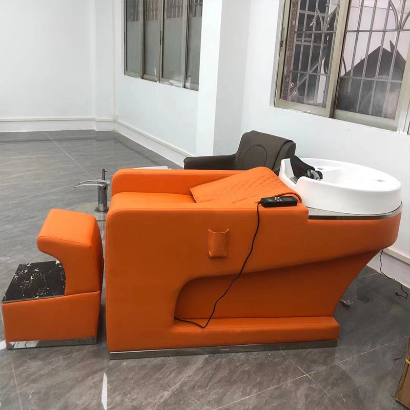Cadiario The new orange style light luxury electric shampoo bed has a gold-plated pull-edge semi-lying design that can be massaged