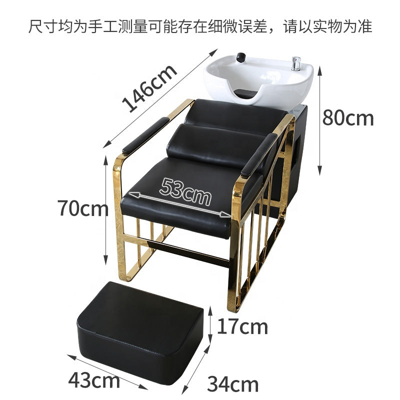 Cadiario Factory price black reclining wash chair salon shampoo chair with basin for sale hairdressing chair salon furniture bed