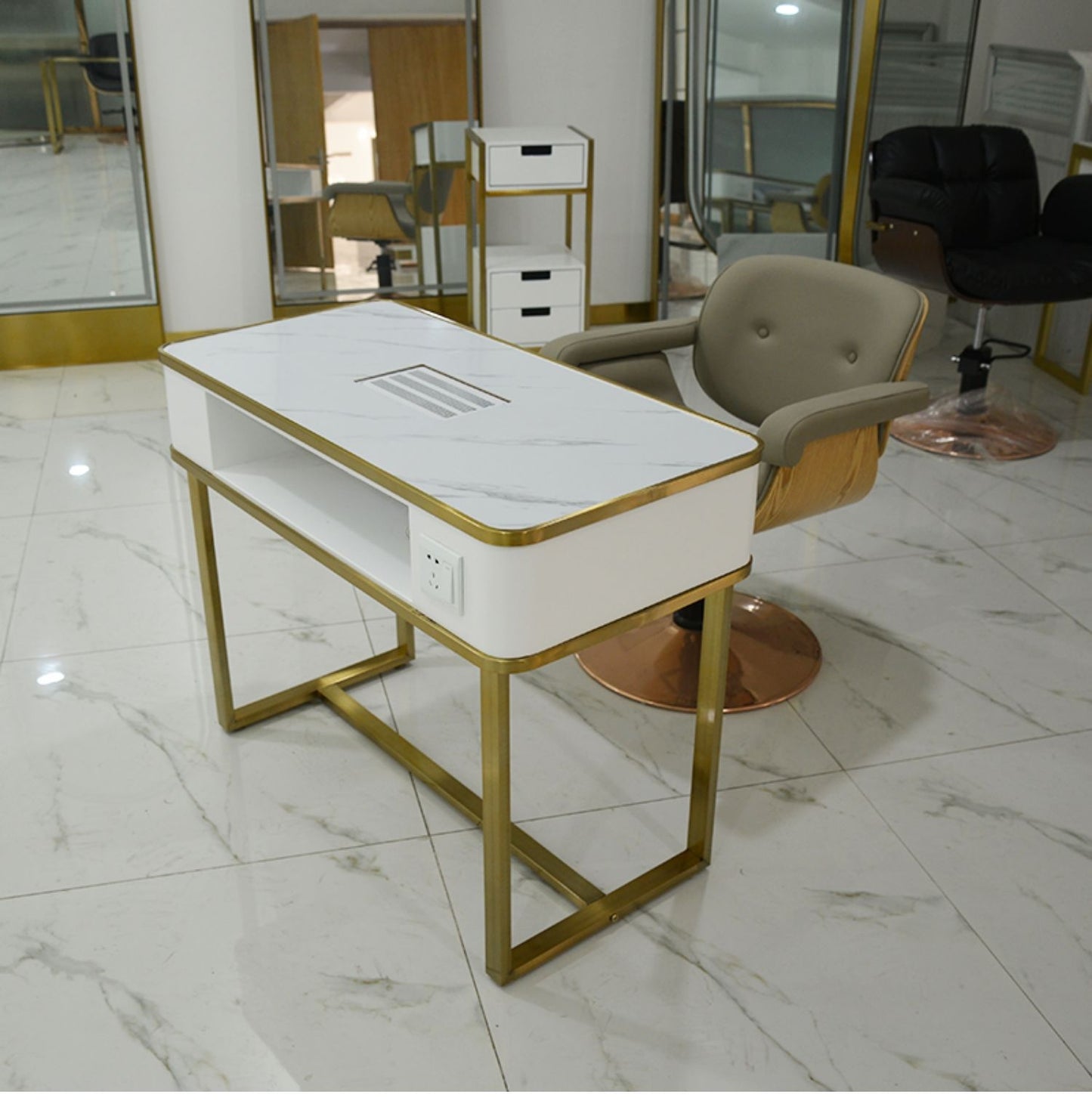 Cadiario Special table for beauty and hair salon shop, metal frame with electromechanical multifunctional storage table