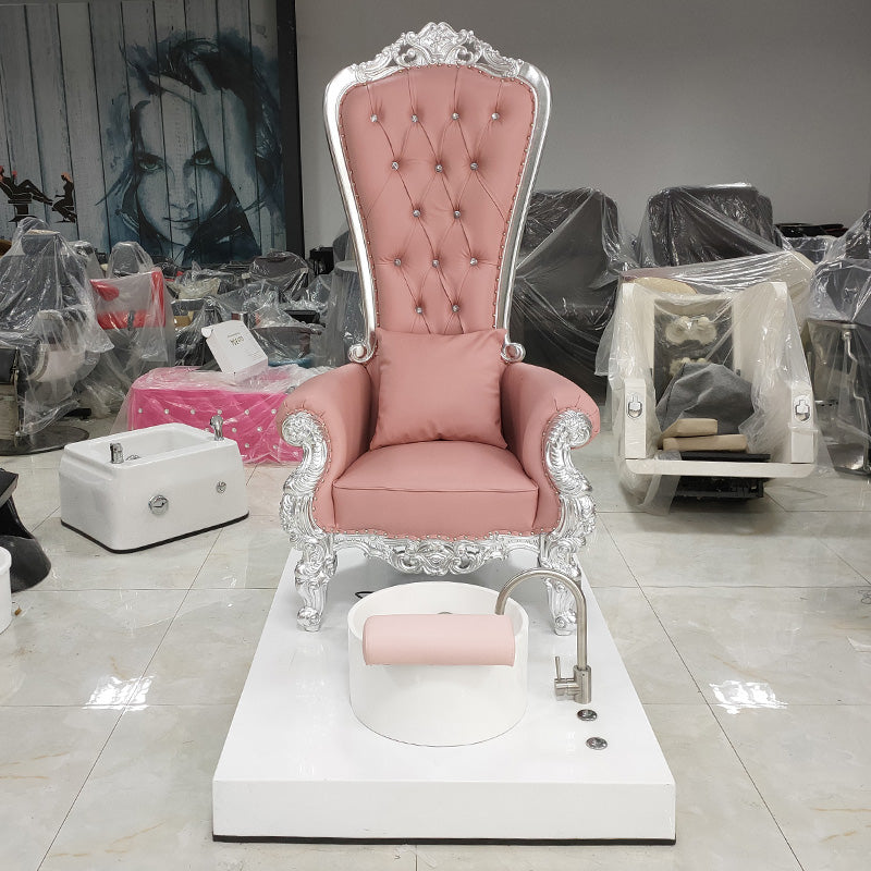 Cadiario Pink High Back Luxury Queen Pedicure Chair with Drain Pump LED Light Customizable Leather