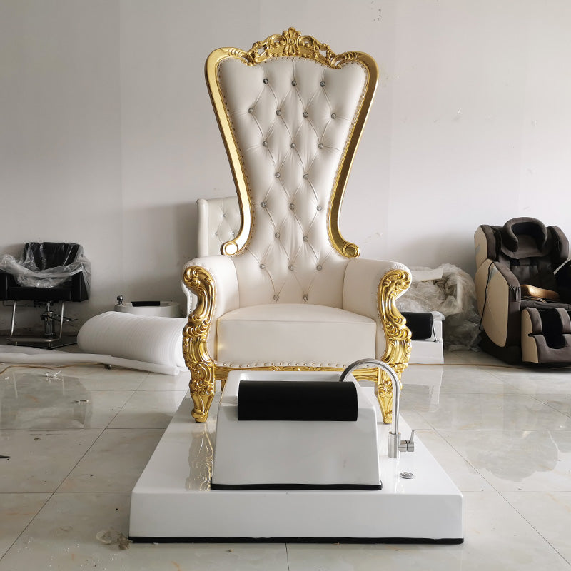 Cadiario Pink High Back Luxury Queen Pedicure Chair with Drain Pump LED Light Customizable Leather