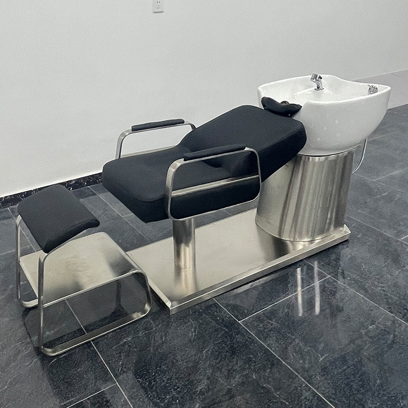 Cadiario Fully gold-plated simple shampoo chair white ceramic wash basin matching faucet shower