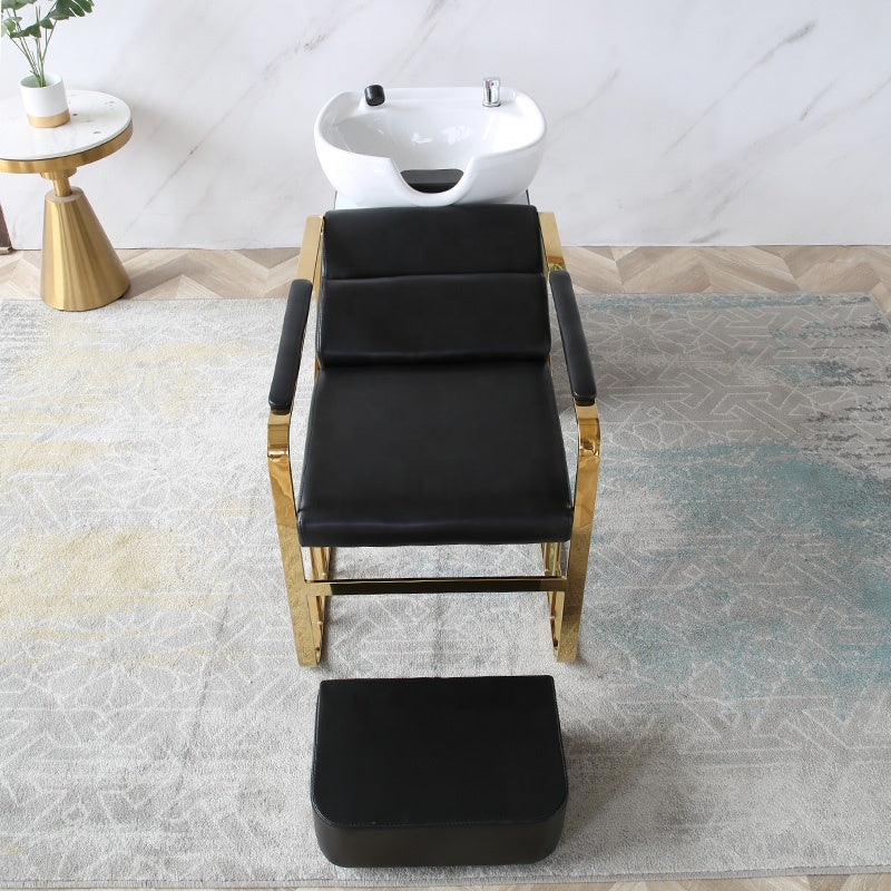 Cadiario Factory price black reclining wash chair salon shampoo chair with basin for sale hairdressing chair salon furniture bed