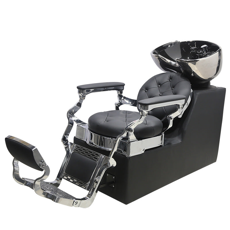 Cadiario Luxury Silver Metal Seat Shampoo Chair PU Leather Customizable Color Leg Lift Application in Salon Barber Shop