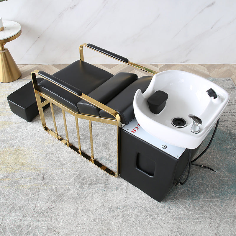 Cadiario Factory price black reclining wash chair salon shampoo chair with basin for sale hairdressing chair salon furniture bed