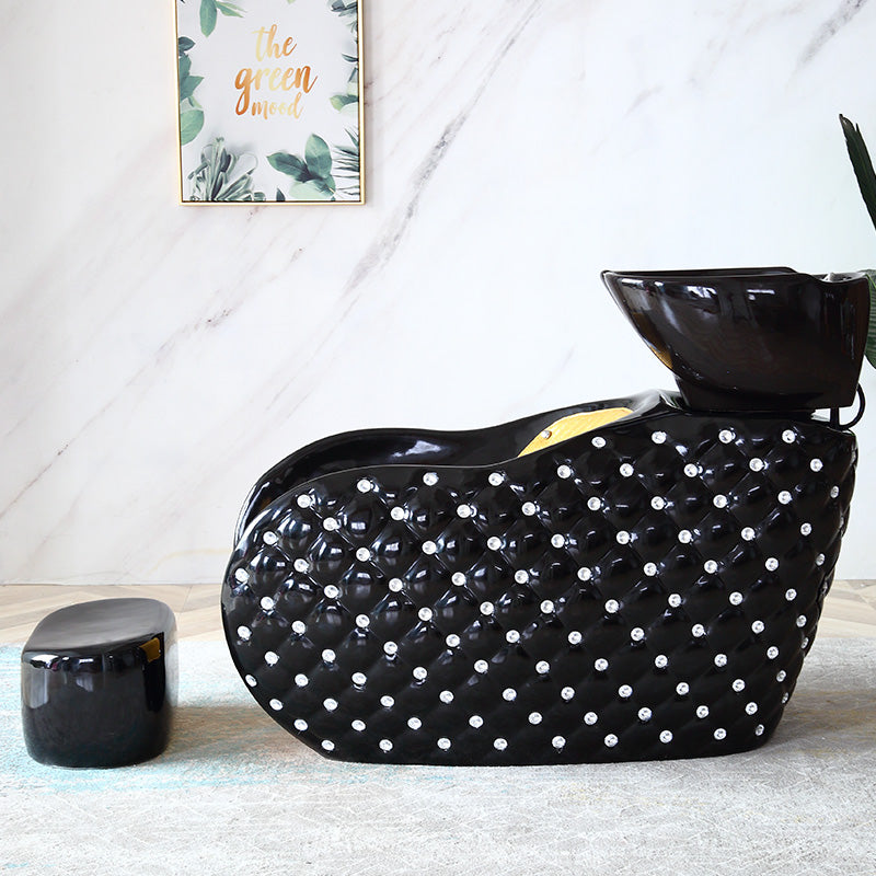 Cadiario New Shampoo Bed Manually Adjustable Ceramic Shampoo with Footrest