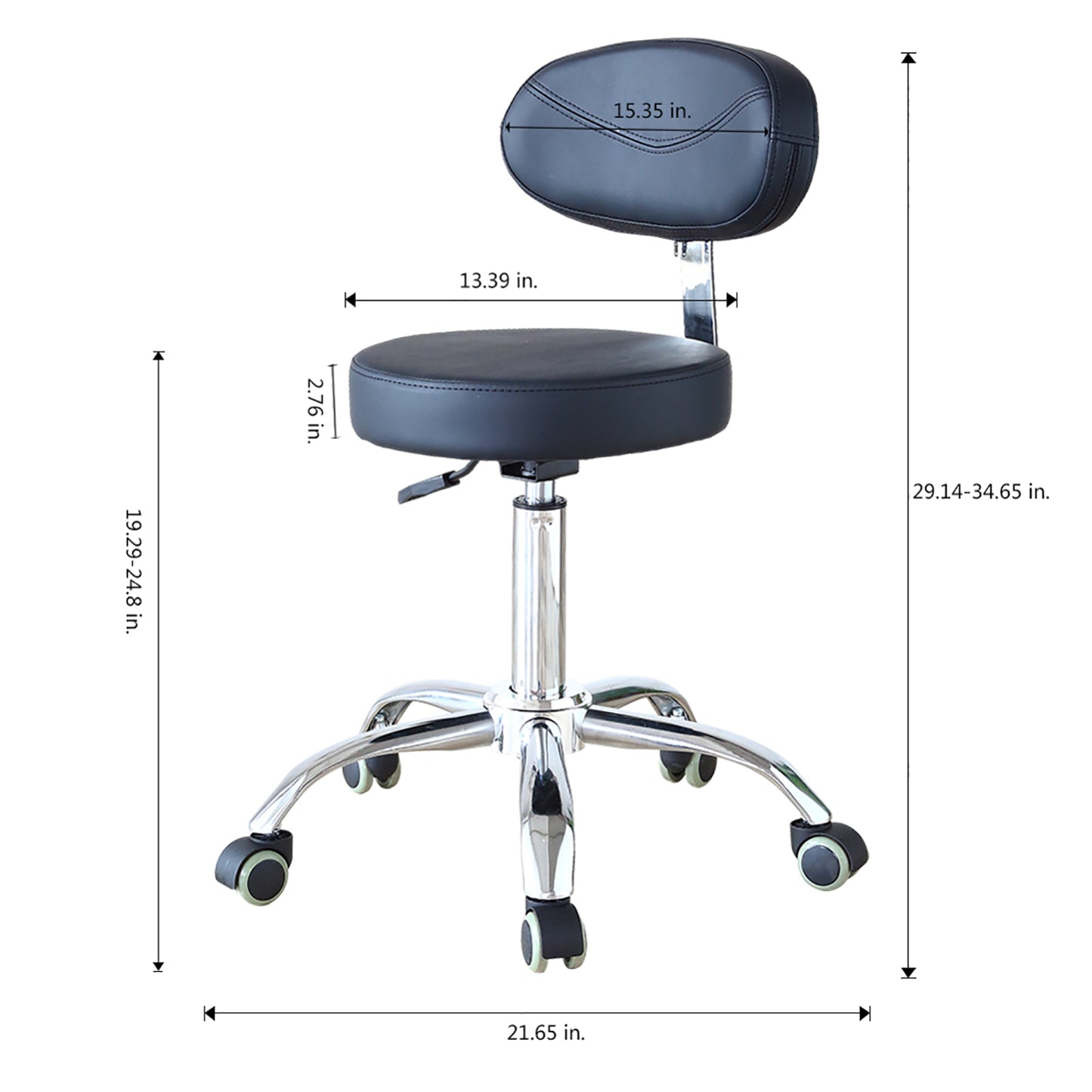 Cadiario Rolling Drafting Stool Chair with Backrest and Wheels,Black