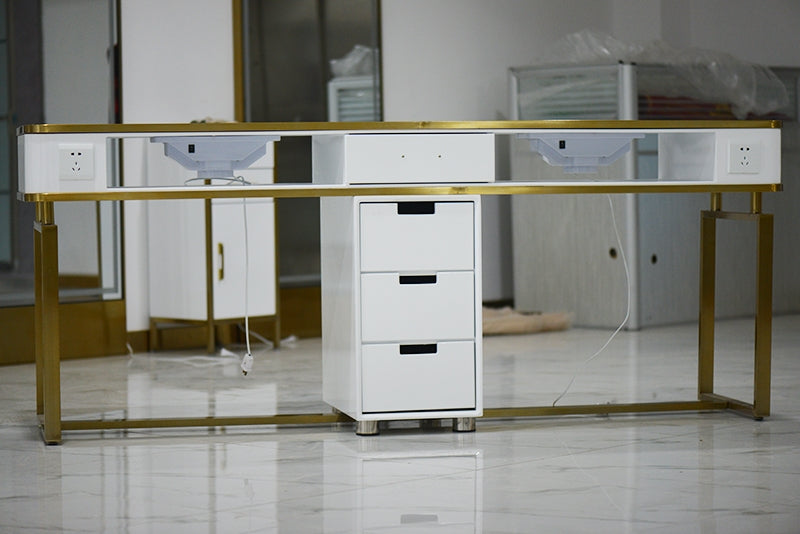 Cadiario Special table for beauty and hair salon shop, metal frame with electromechanical multifunctional storage table