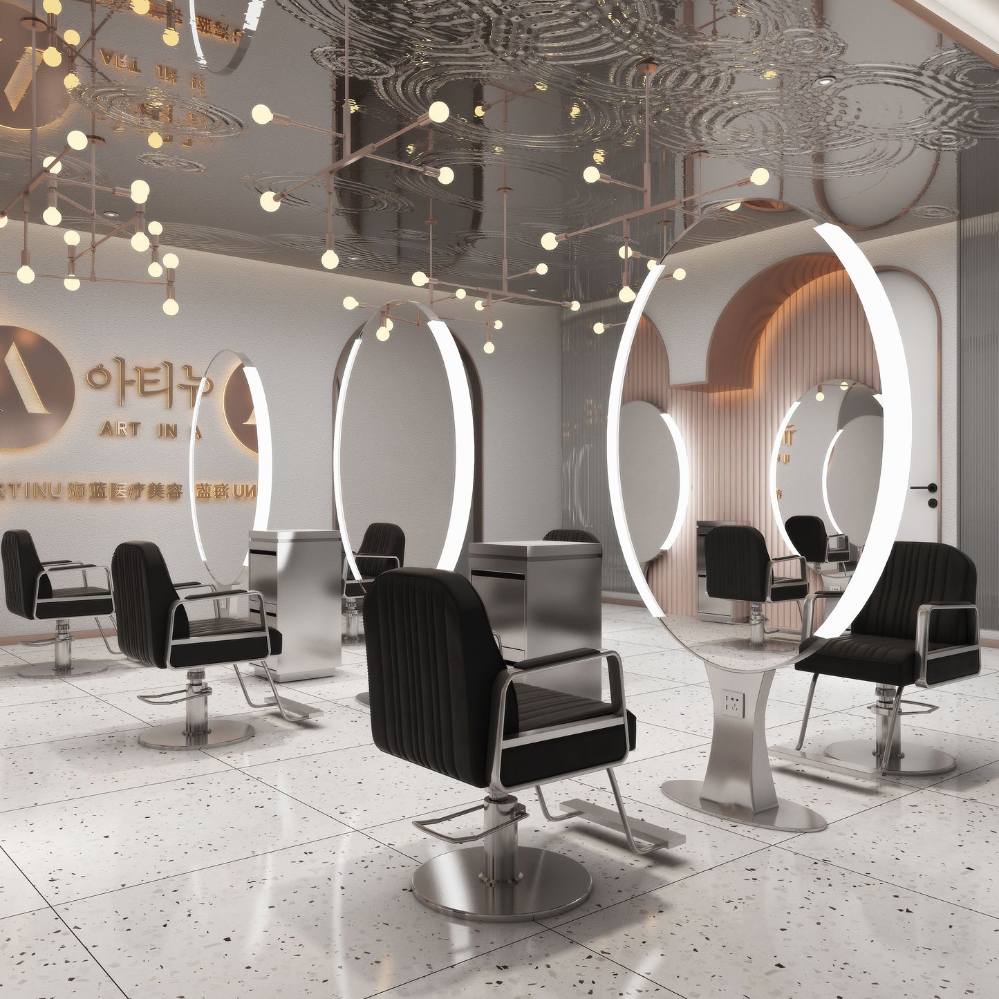 Cadiario The new golden barber salon mirror table floor mirror has single-sided and double-sided options