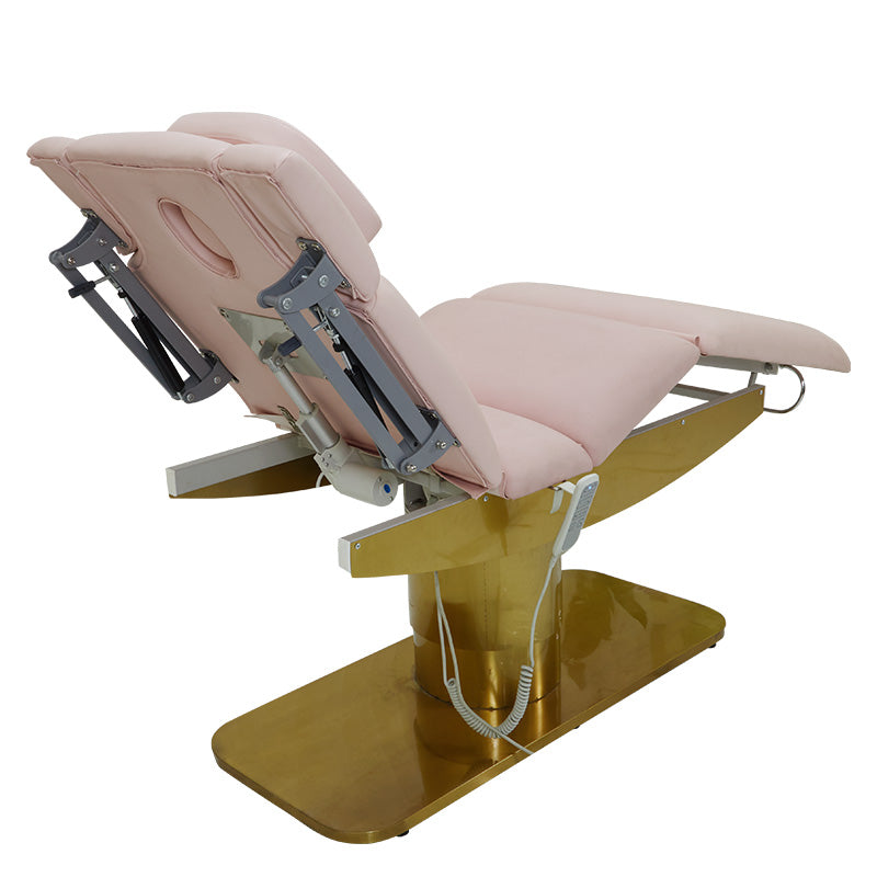 Cadiario Gold Metal Stainless Steel Base Three Motor Massage Bed Facial Bed Pink With Armrests Is For Beauty Salons