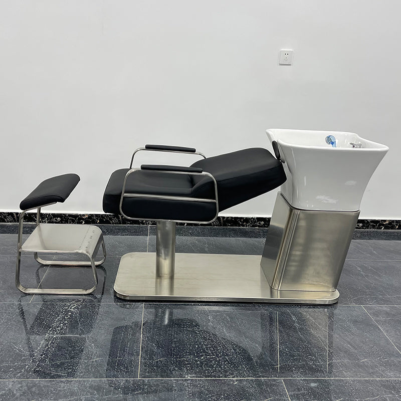 Cadiario Fully gold-plated simple shampoo chair white ceramic wash basin matching faucet shower