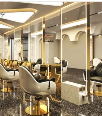 Cadiario Floor-standing hairdressing mirror has a semi-elliptical design with LED lights to change colors