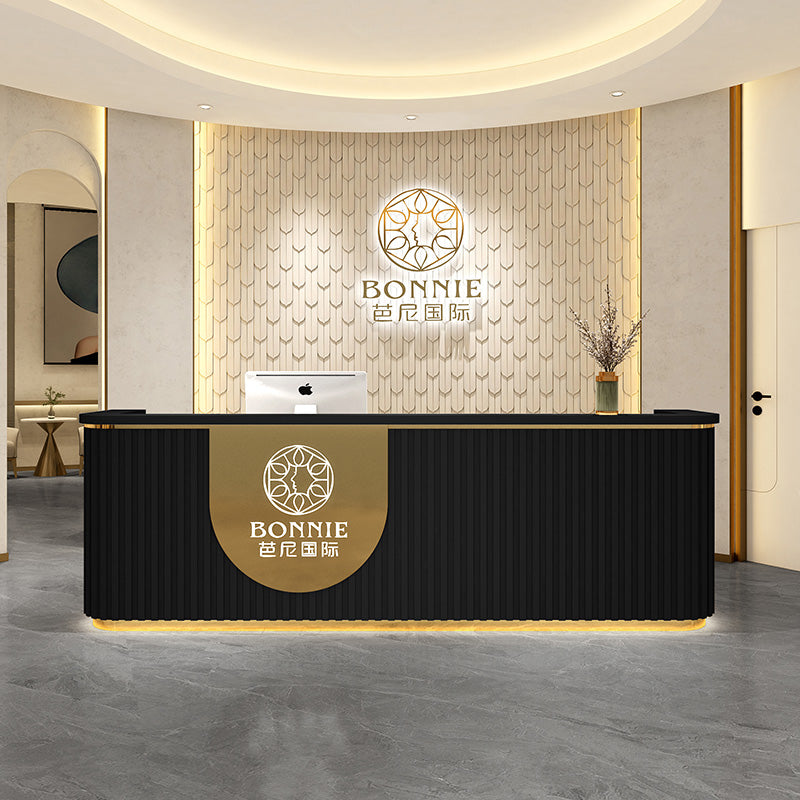 Cadiario White stainless steel gold-plated marble reception desk luxury customizable LOGO for beauty salon front desk