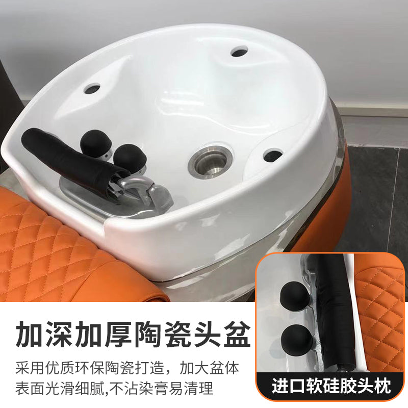 Cadiario The new orange style light luxury electric shampoo bed has a gold-plated pull-edge semi-lying design that can be massaged