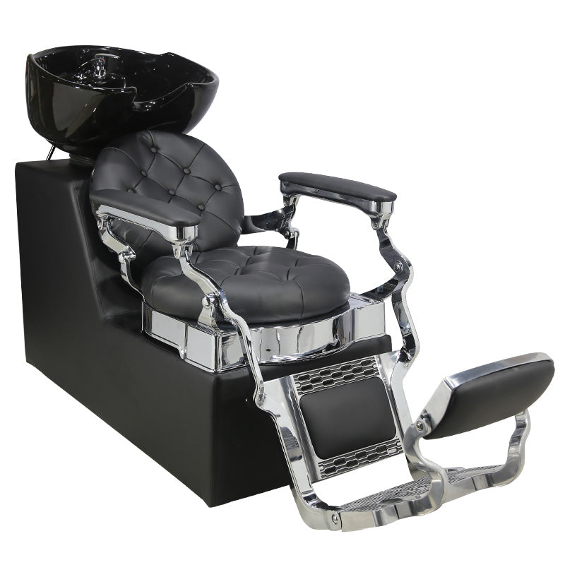 Cadiario Luxury Silver Metal Seat Shampoo Chair PU Leather Customizable Color Leg Lift Application in Salon Barber Shop