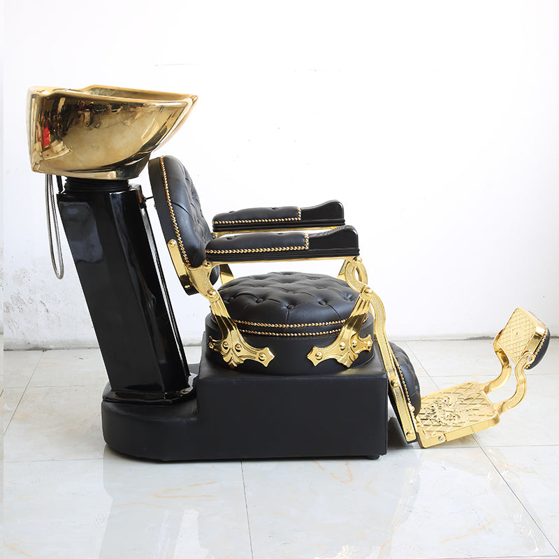 Cadiario Luxury Silver Metal Seat Shampoo Chair PU Leather Customizable Color Leg Lift Application in Salon Barber Shop