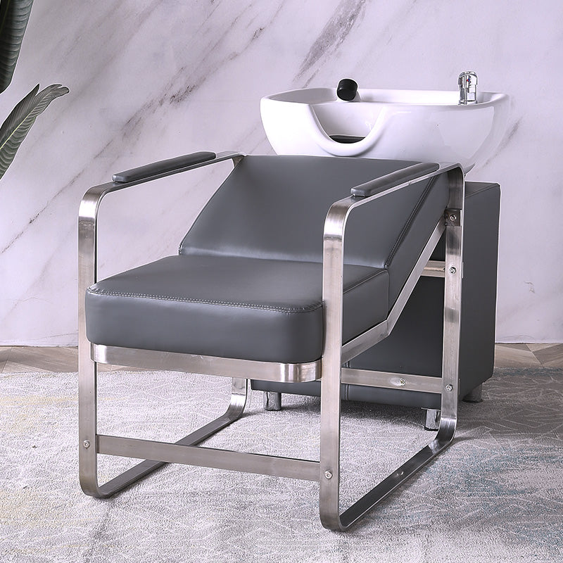 Simple Shampoo Chair White Ceramic Wash Basin Matching Faucet Shower