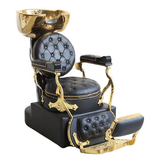 Luxury Gold Shampoo Chair Antique Wash Bed Hot Sale Hairdressing Furniture Custom Bowl Hair Salon Basin