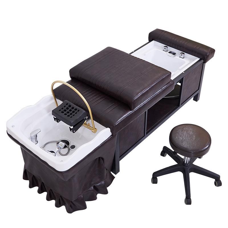 Luxury Hair Washing Salon Chair Brown Spa Shampoo Chair Saloon Equipment Set Furniture For Sale