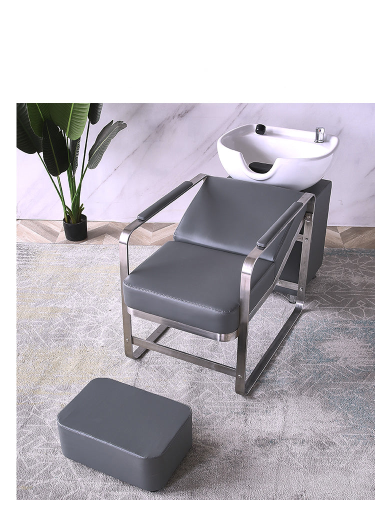 Simple Shampoo Chair White Ceramic Wash Basin Matching Faucet Shower