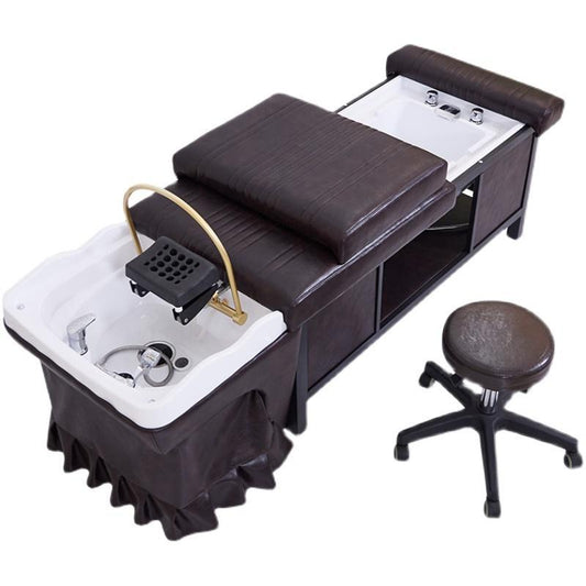 Luxury Hair Washing Salon Chair Brown Spa Shampoo Chair Saloon Equipment Set Furniture For Sale