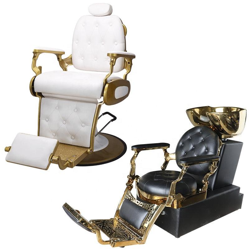 Cadiario Luxury Hair Salon Equipment Furniture Antique reclining Vintage Barber Chair Set Shampoo Chair Set