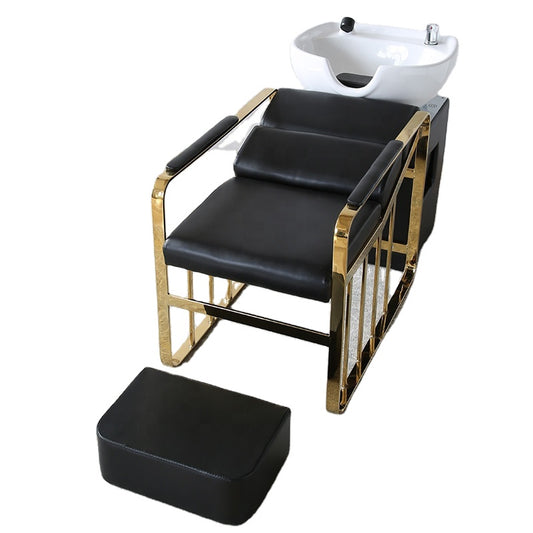 Cadiario Factory price black reclining wash chair salon shampoo chair with basin for sale hairdressing chair salon furniture bed