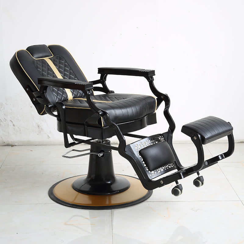 Cadiario High-end custom barber chair black leather with golden texture can be tilted to use large pump strong support