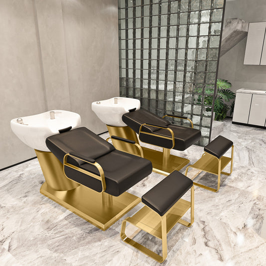 Cadiario Fully gold-plated simple shampoo chair white ceramic wash basin matching faucet shower