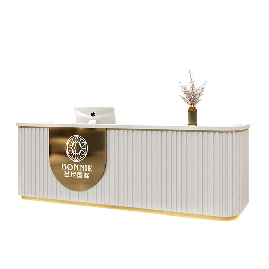 Cadiario White stainless steel gold-plated marble reception desk luxury customizable LOGO for beauty salon front desk