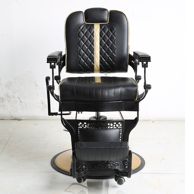 Cadiario High-end custom barber chair black leather with golden texture can be tilted to use large pump strong support