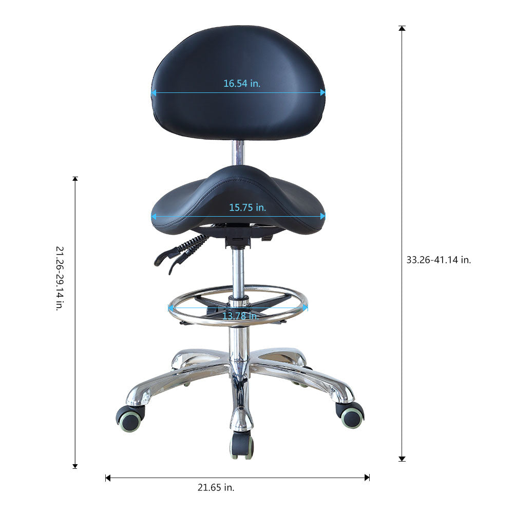 Saddle Stool Rolling Chair with Back Support Ergonomic Seat Hydraulic Adjustable with Footrest