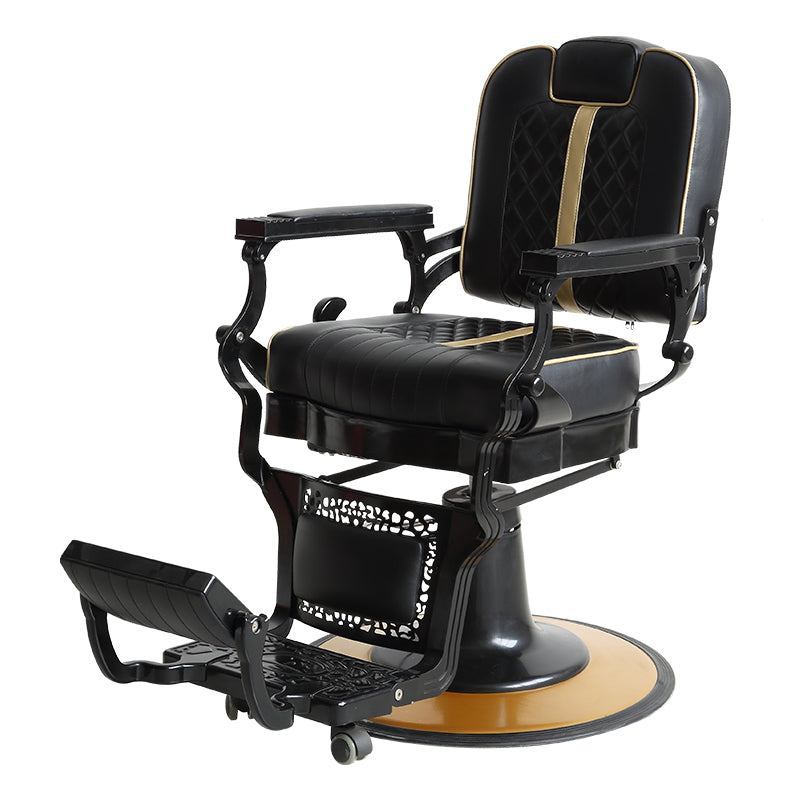 Cadiario High-end custom barber chair black leather with golden texture can be tilted to use large pump strong support