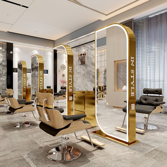 Cadiario Barber Shop Dedicated Double-sided Floor Mirror Stainless Steel Smart Lighting Salon Furniture Contemporary Can Be Customized