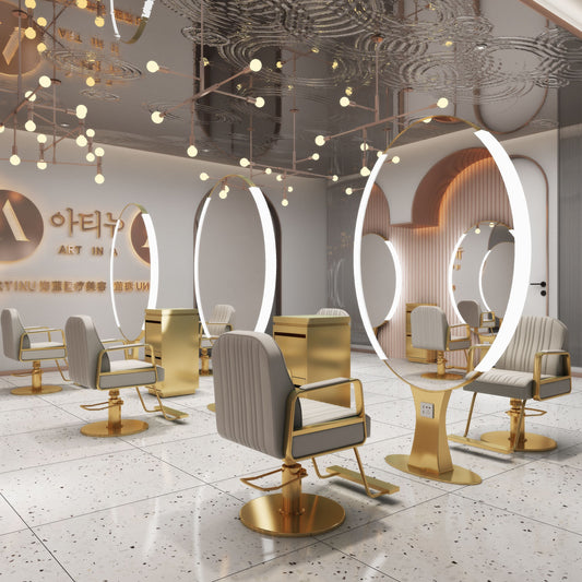 Cadiario The new golden barber salon mirror table floor mirror has single-sided and double-sided options