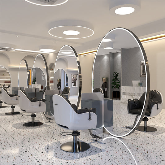 Cadiario The oval hairdressing mirror station has LED lamp gold-plated and silver-plated color options